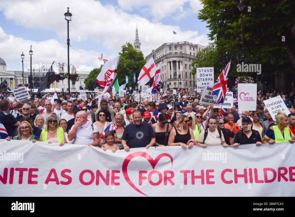 london uk 28th june 2025 right wing protesters march against grooming gangs in trafalgar square credit vuk valcicalamy live news 3bmtcay.jpg